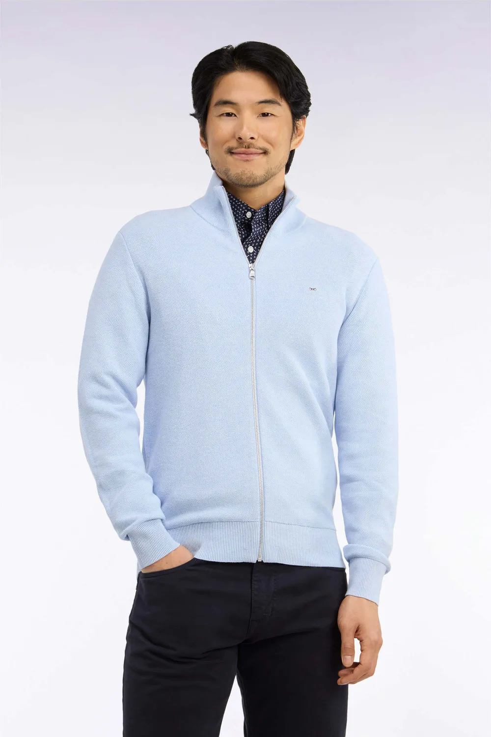 Eden Park cardigan zippé coton bleu ciel droit