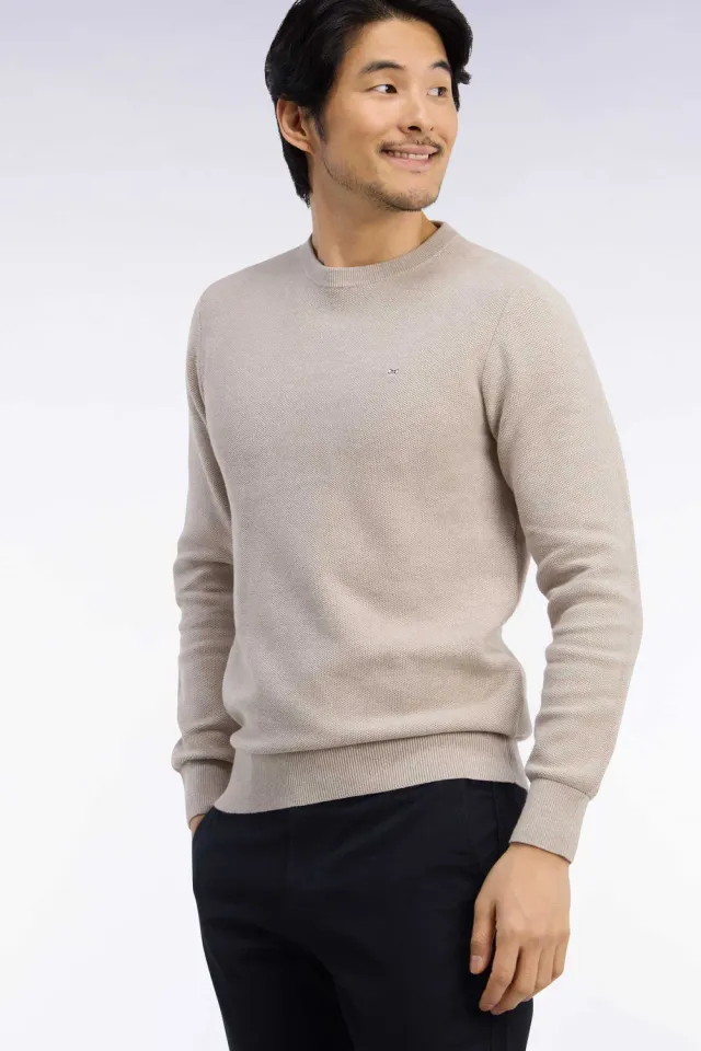 Eden Park H26MAIPU0005 pull beige coton col rond droit