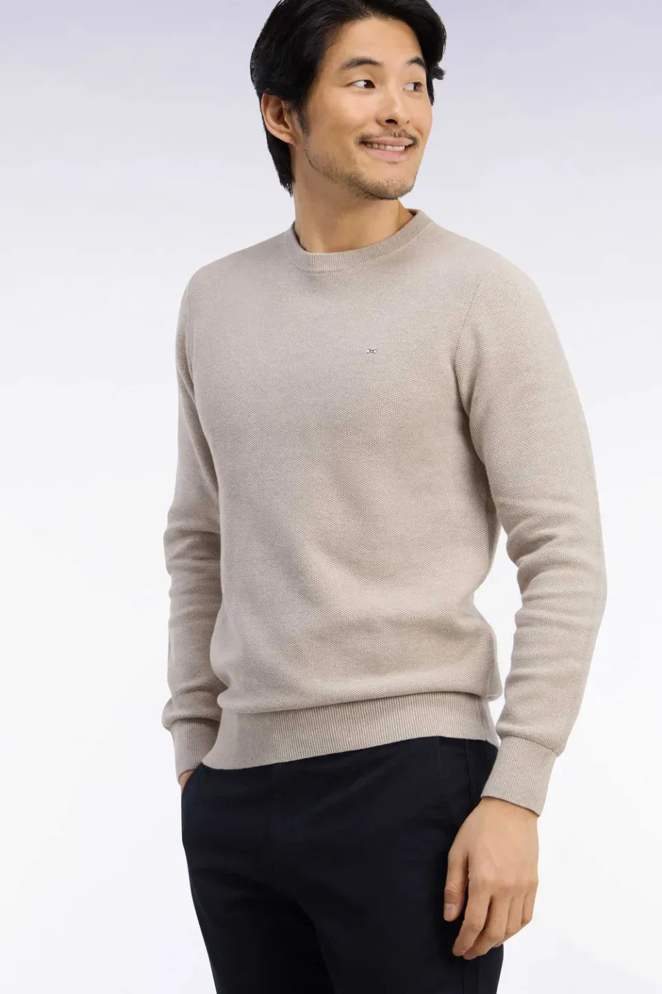 Eden Park H26MAIPU0005 pull beige coton col rond droit