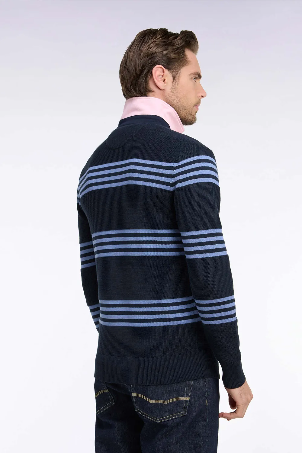 Eden Park Tricolore pull col maillot bleu marine coton