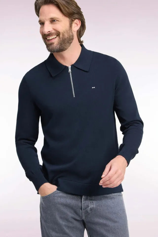 Eden Park H26MAIPU0040 pull coton marine col zippé