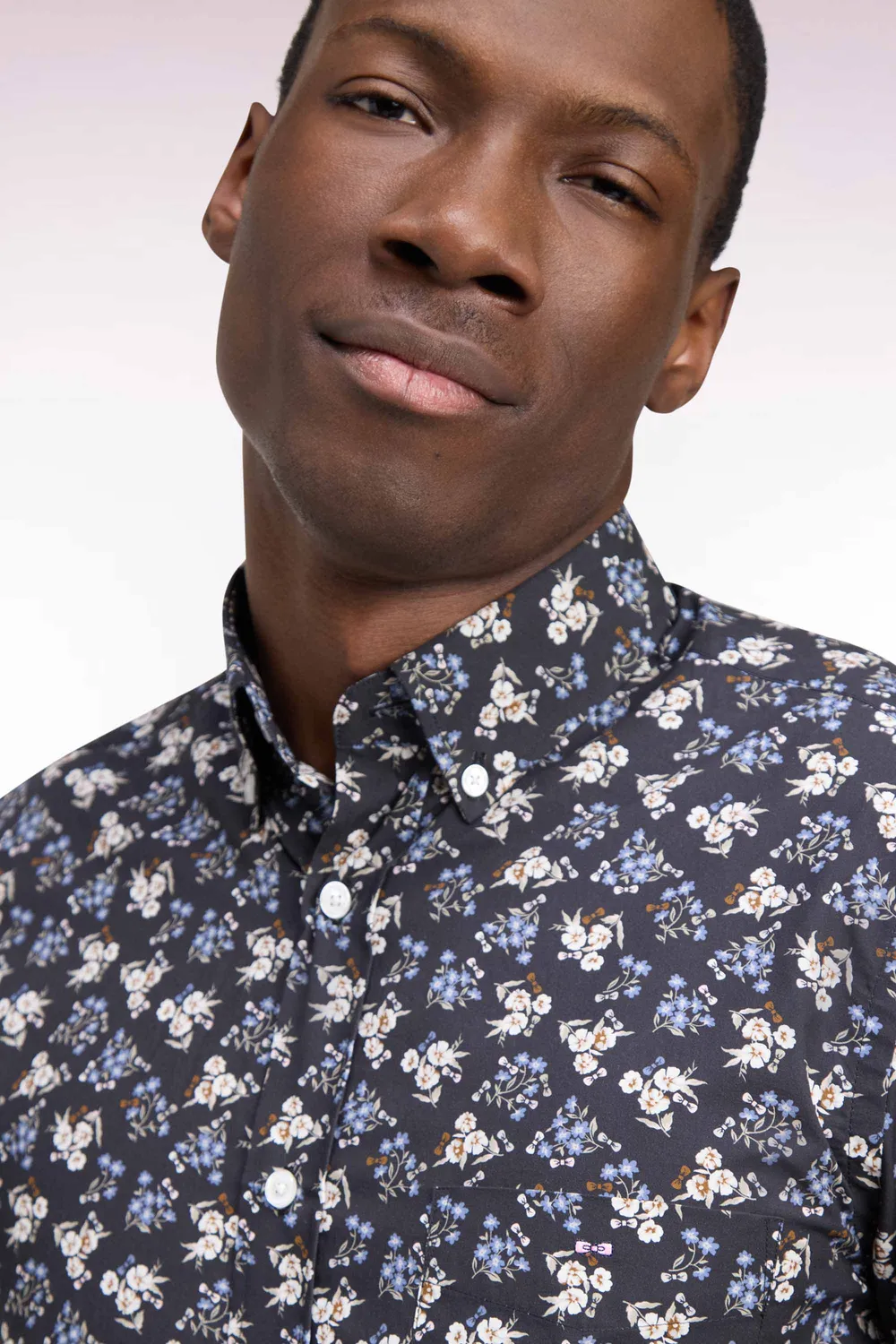 Eden Park chemise marron homme coton micromotifs droite