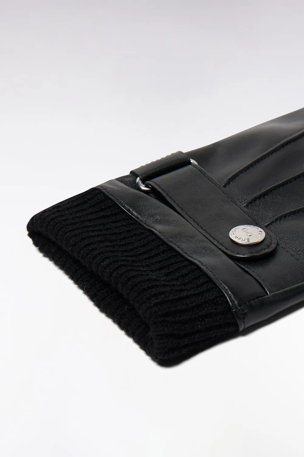 Eden Park gants cuir lisse noirs poignets tricotés