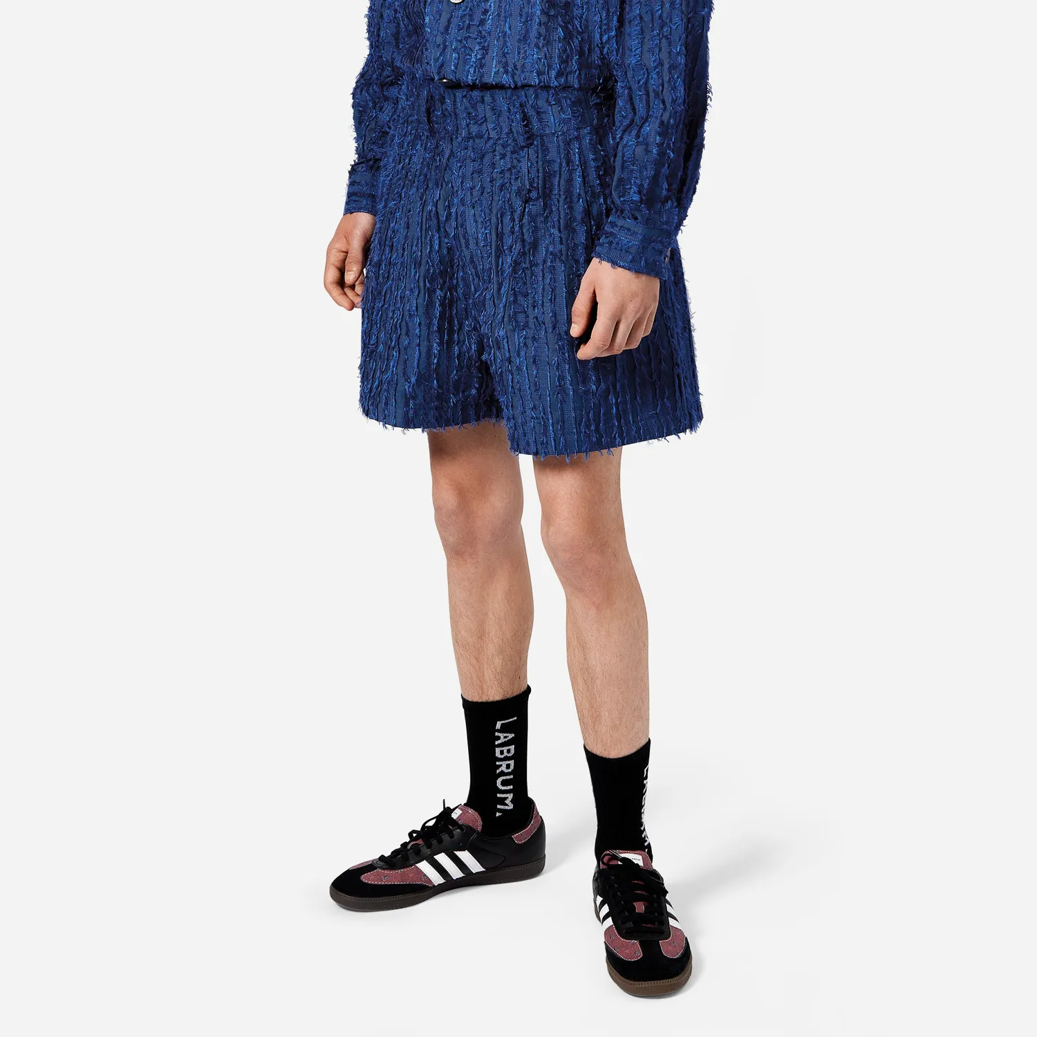 Labrum Black Label Blue Frayed Striped Tailored short homme bleu