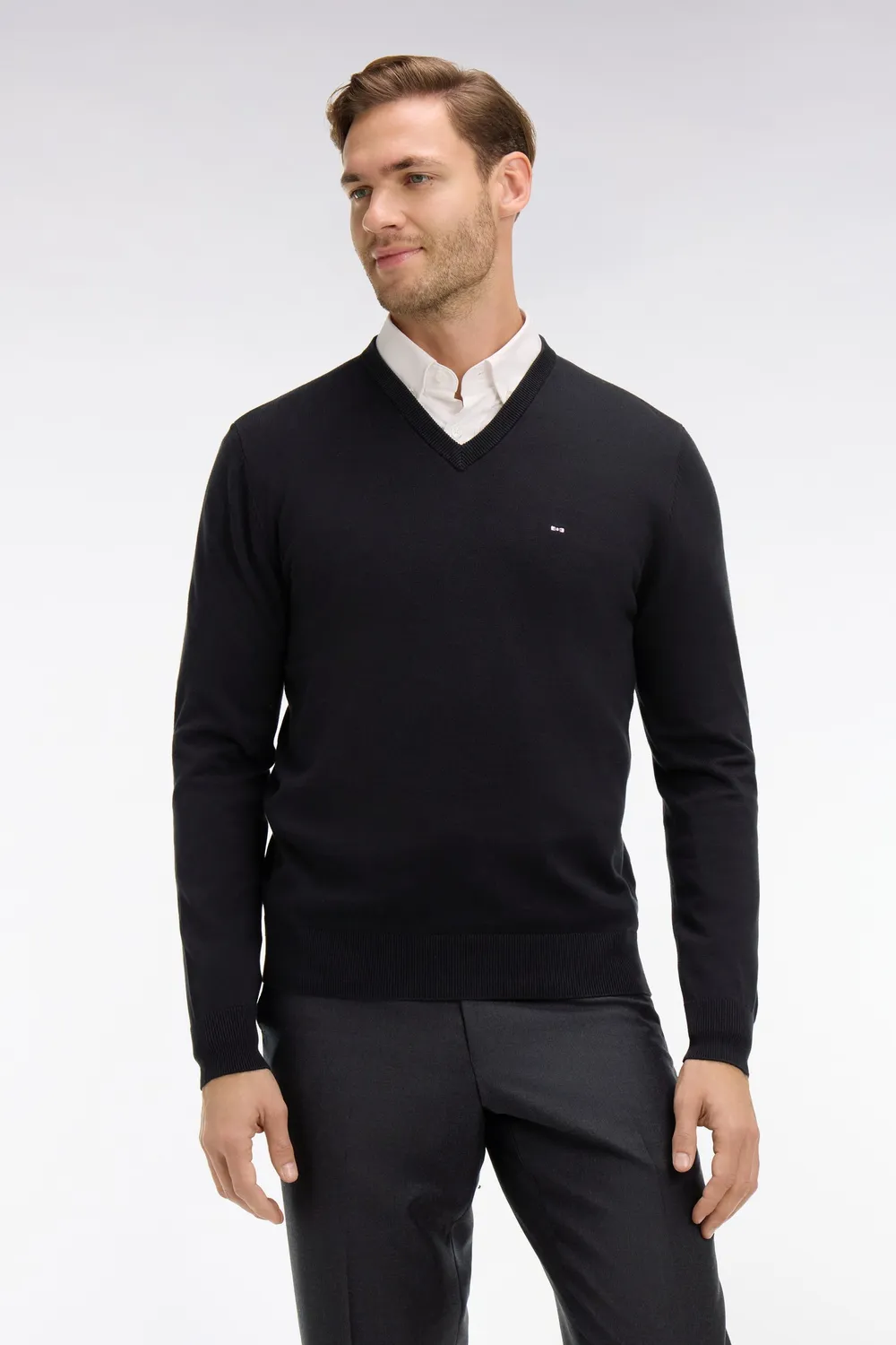 Eden Park pull homme noir col V coton regular fit