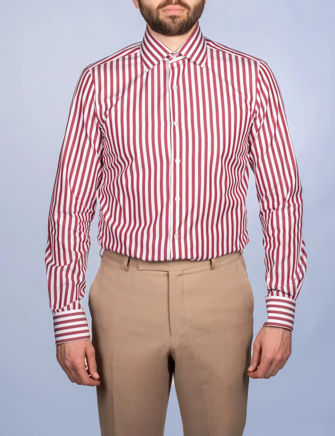 La Chemise Française Rayure Bâton Bourgogne 7mm chemise homme col italien