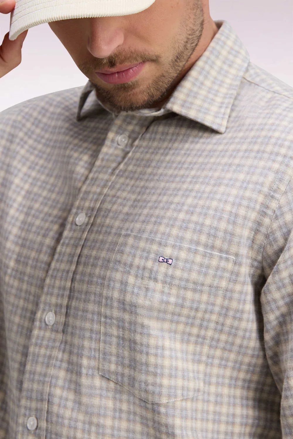 Eden Park Club Classique chemise coton carreaux écrue