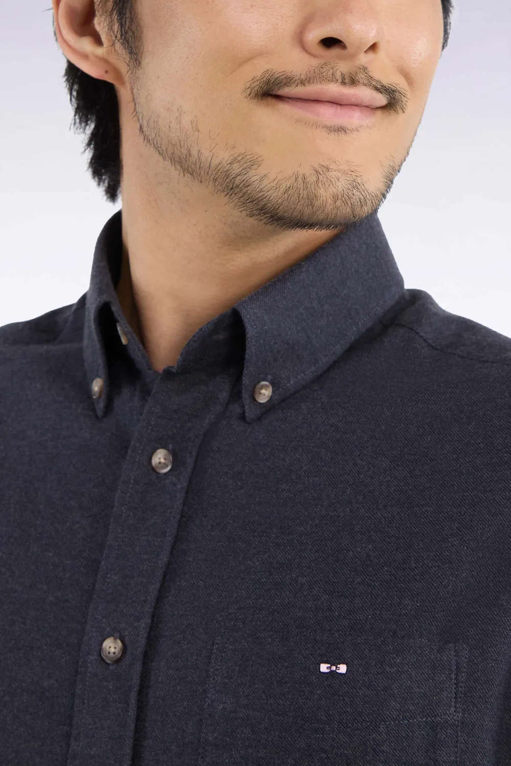 Eden Park Chemise coton gris foncé coupe droite col boutonné