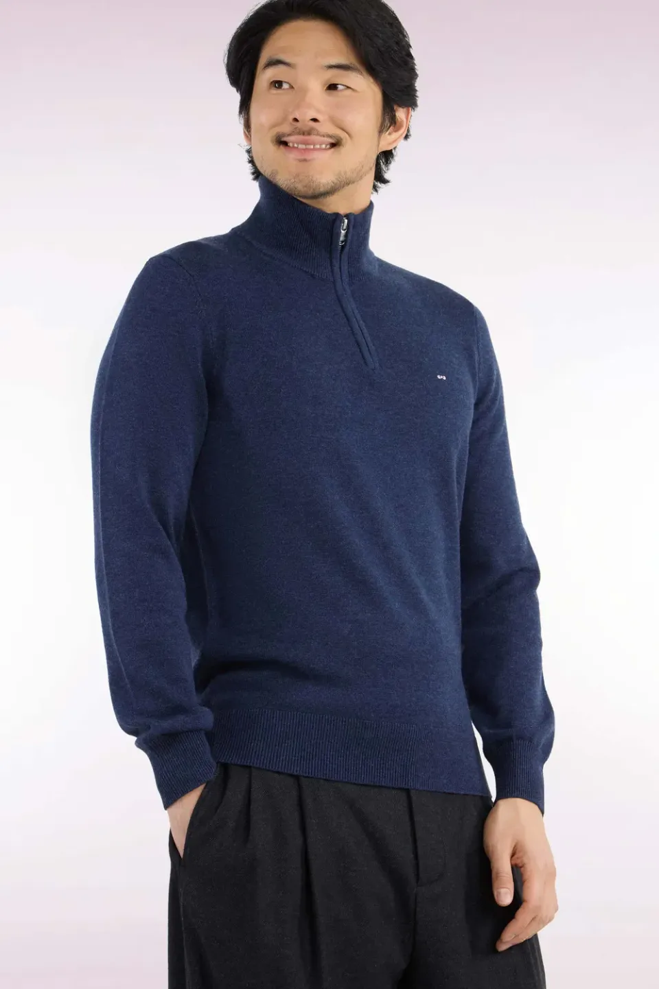 Eden Park pull col camionneur bleu laine coton coupe droite
