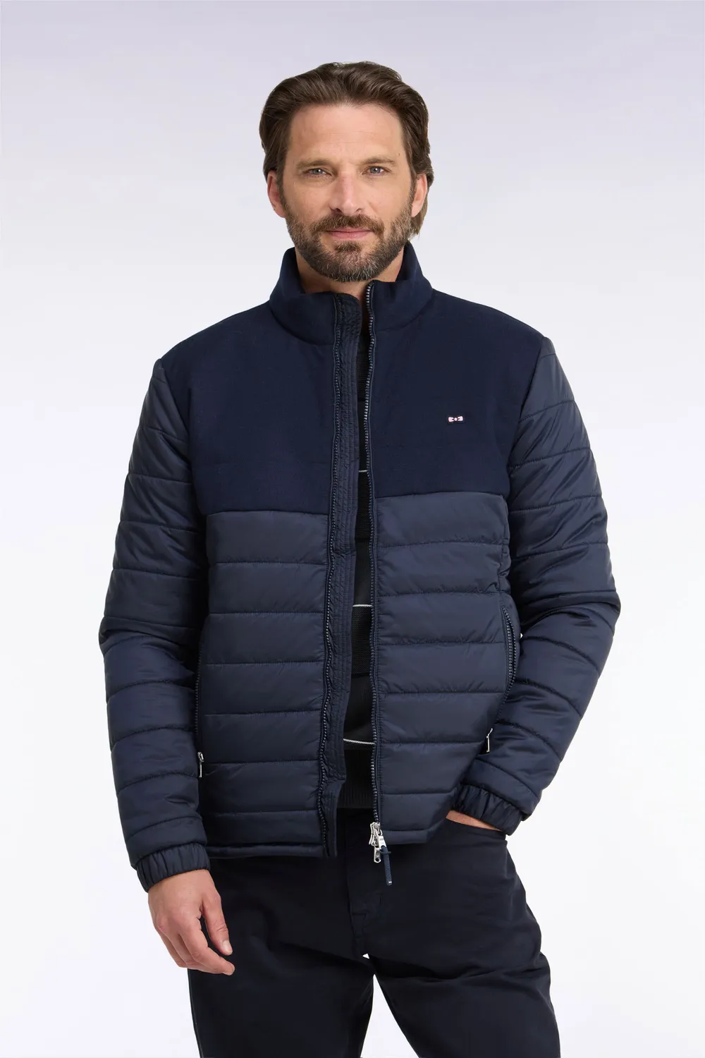 Eden Park doudoune bimatière nylon flanelle marine homme