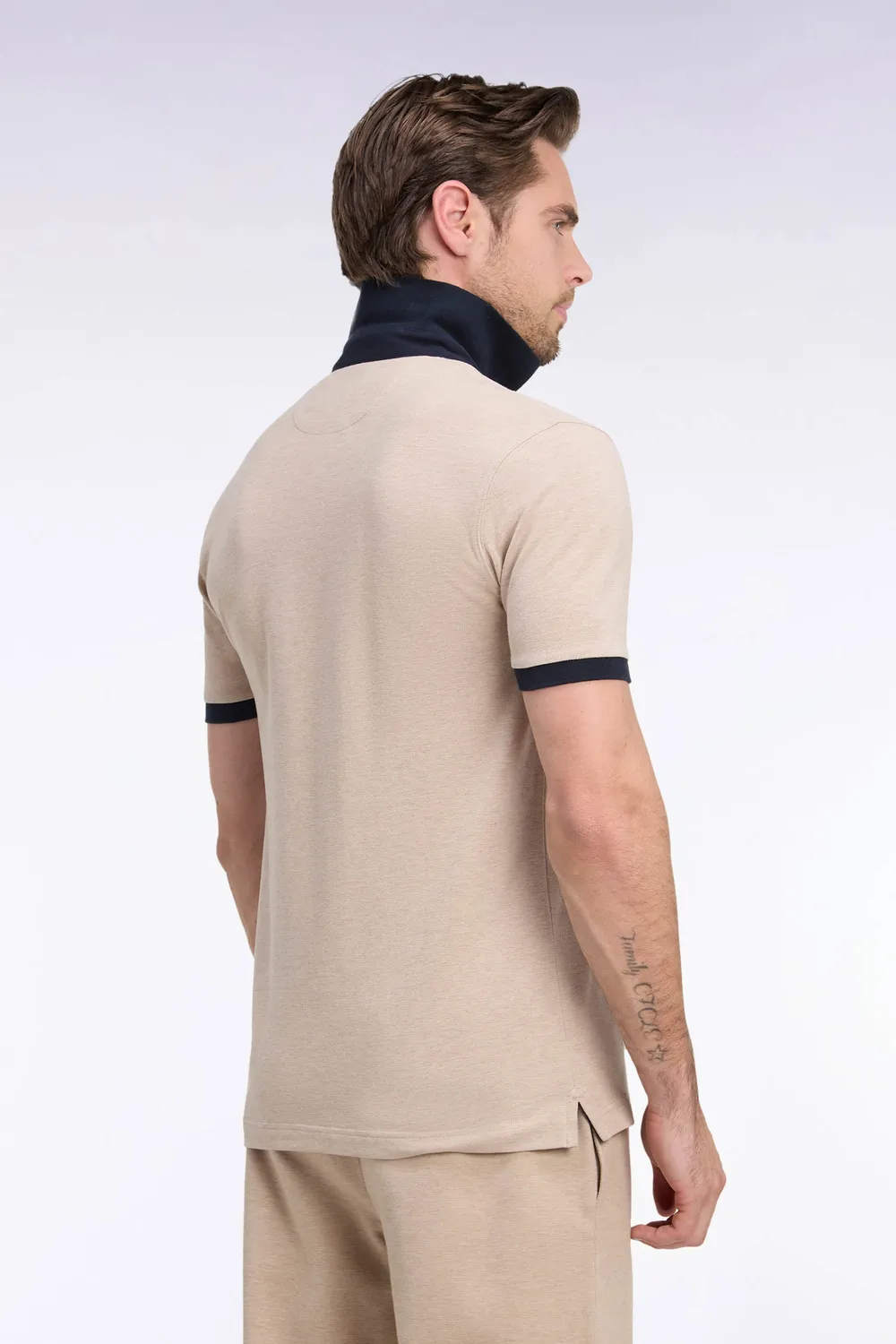 Eden Park polo coton beige marine manches courtes coupe droite