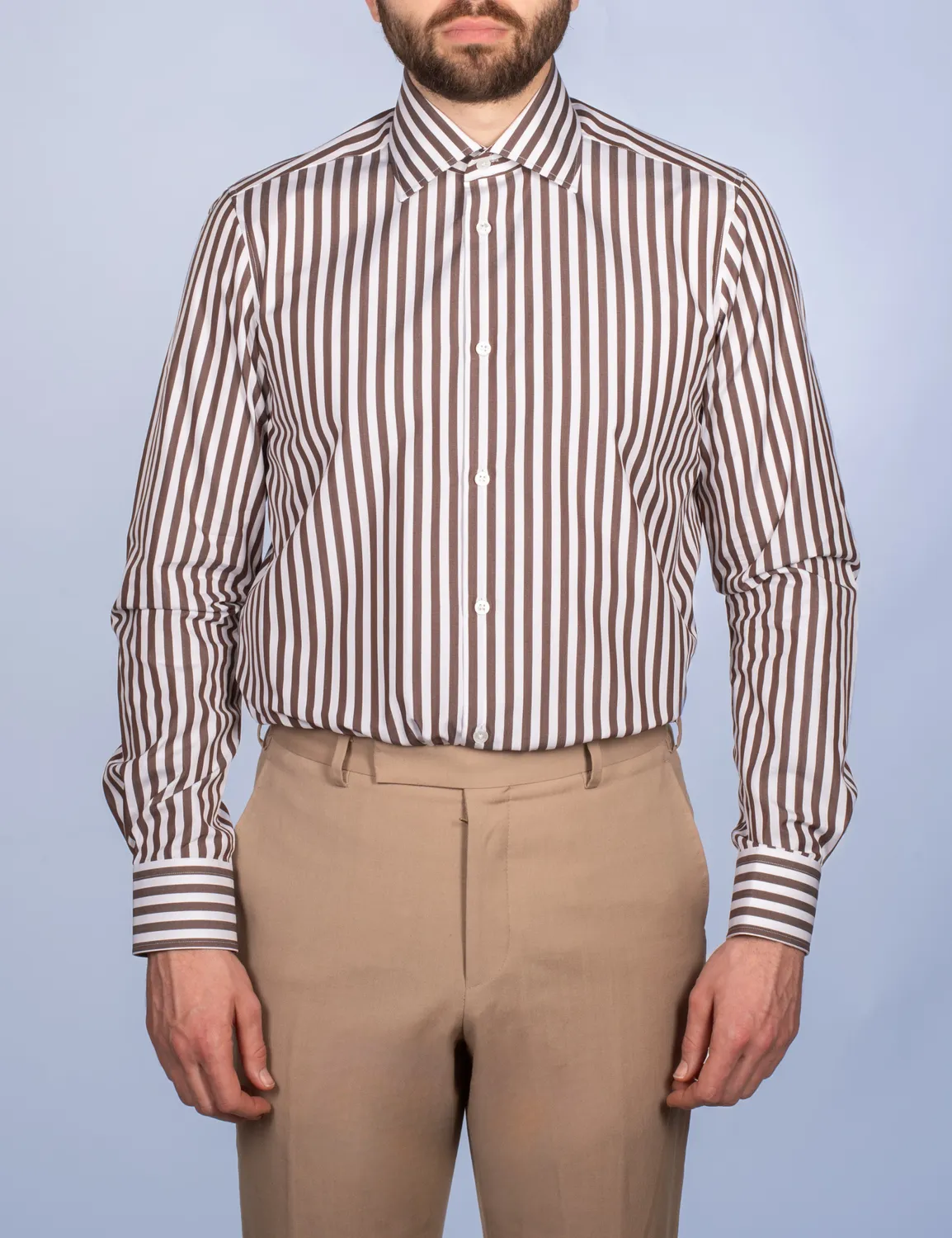La Chemise Française Rayure Chocolat 7mm chemise homme col italien