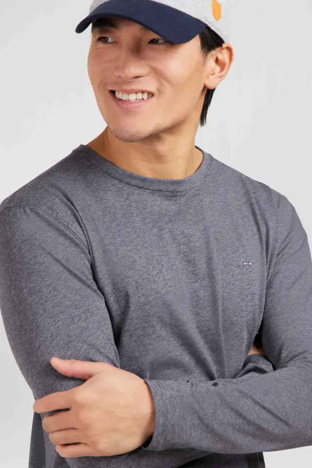 Eden Park t-shirt manches longues gris coton Pima col rond