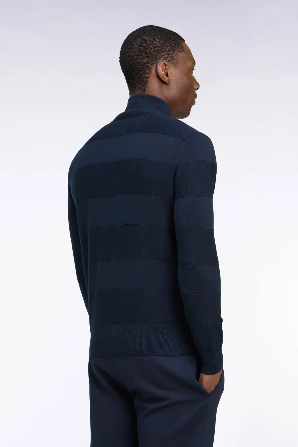 Eden Park pull golf col zippé marine coton viscose droit