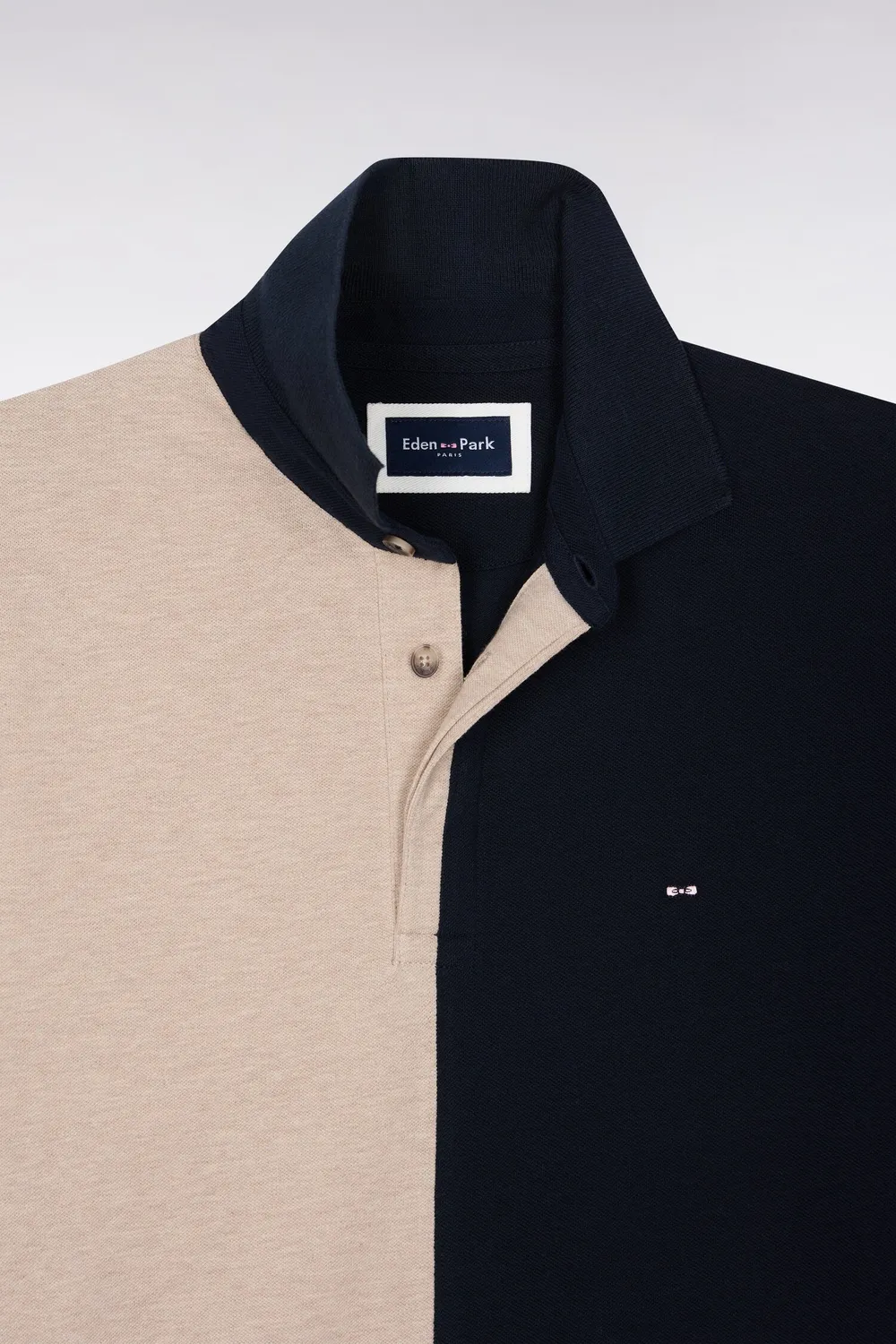 Eden Park polo beige tricolore coton peigne coupe droite