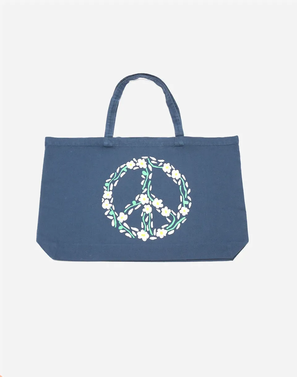 OLOW Peace tote bag bleu coton bio