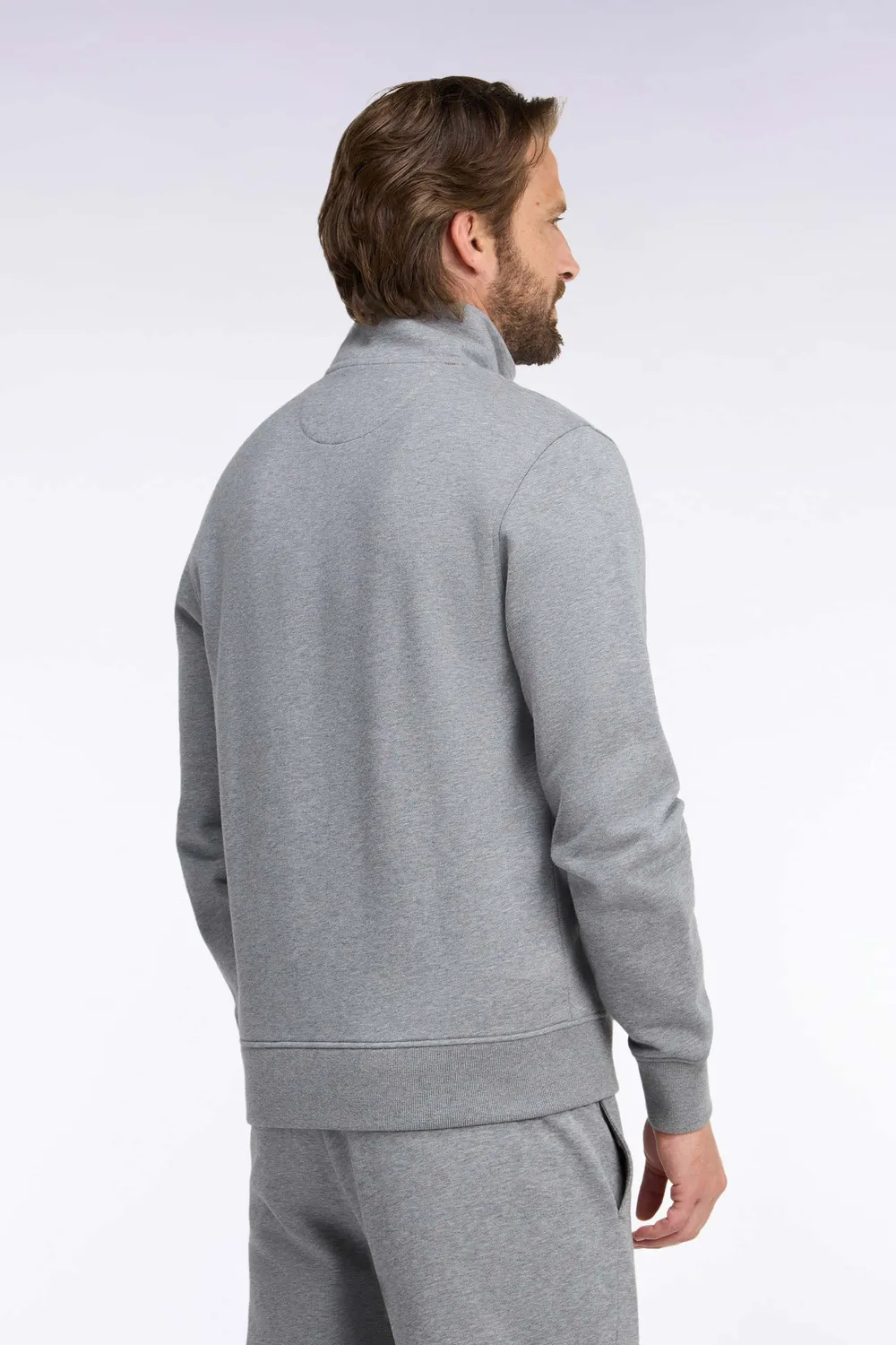 Eden Park sweat homme zippé gris coton col camionneur