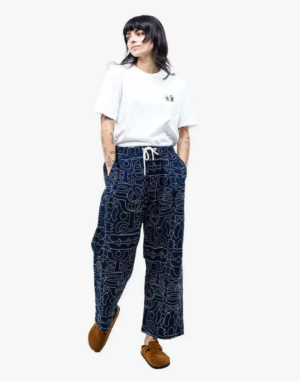 OLOW Bruce Palang pantalon bleu marine large en coton bio