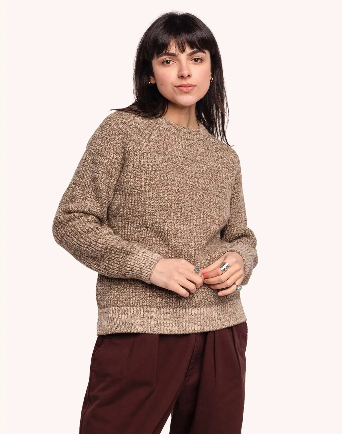 OLOW Equinoxe pull beige kaki laine mérinos