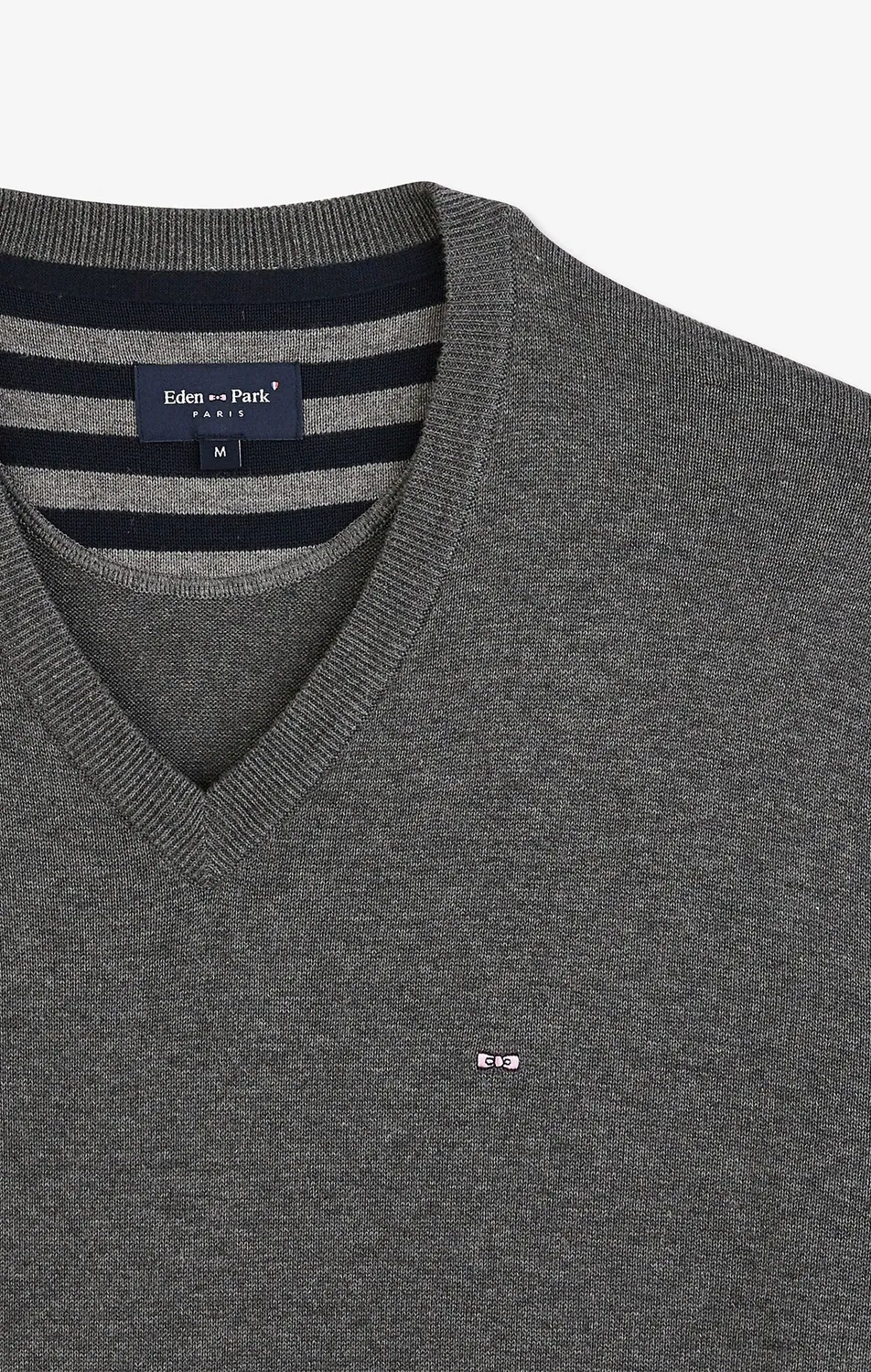 Eden Park pull col V coton homme gris regular fit