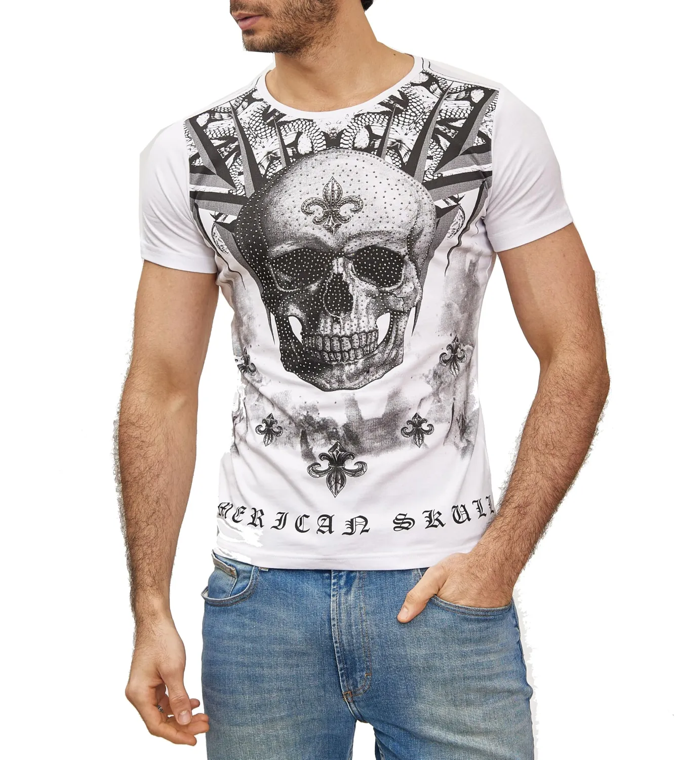 Subliminal Mode t-shirt homme strass fleur de lys noir
