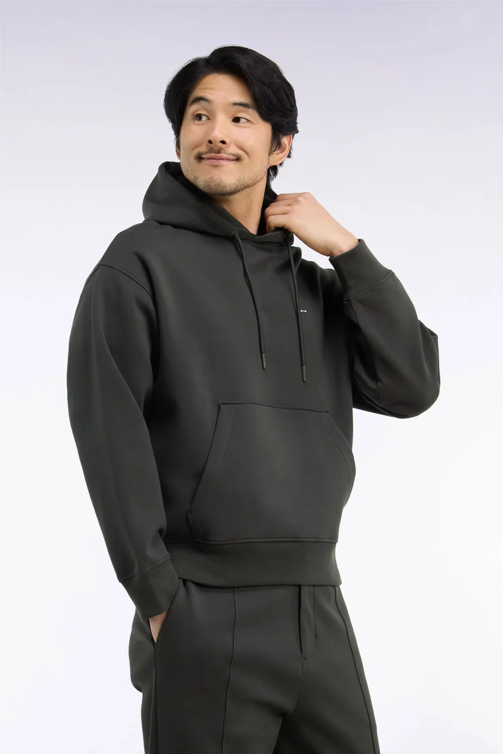 Eden Park sweat capuche interlock kaki loose unisexe