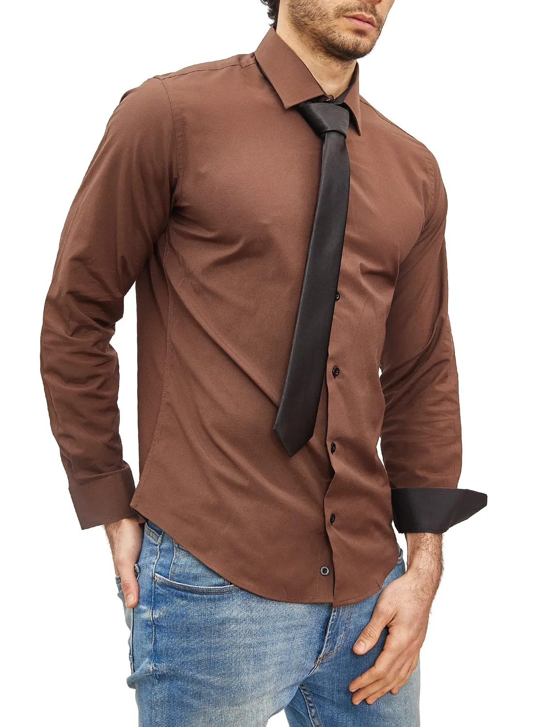 Subliminal Mode RN77 chemise homme marron col bicolore