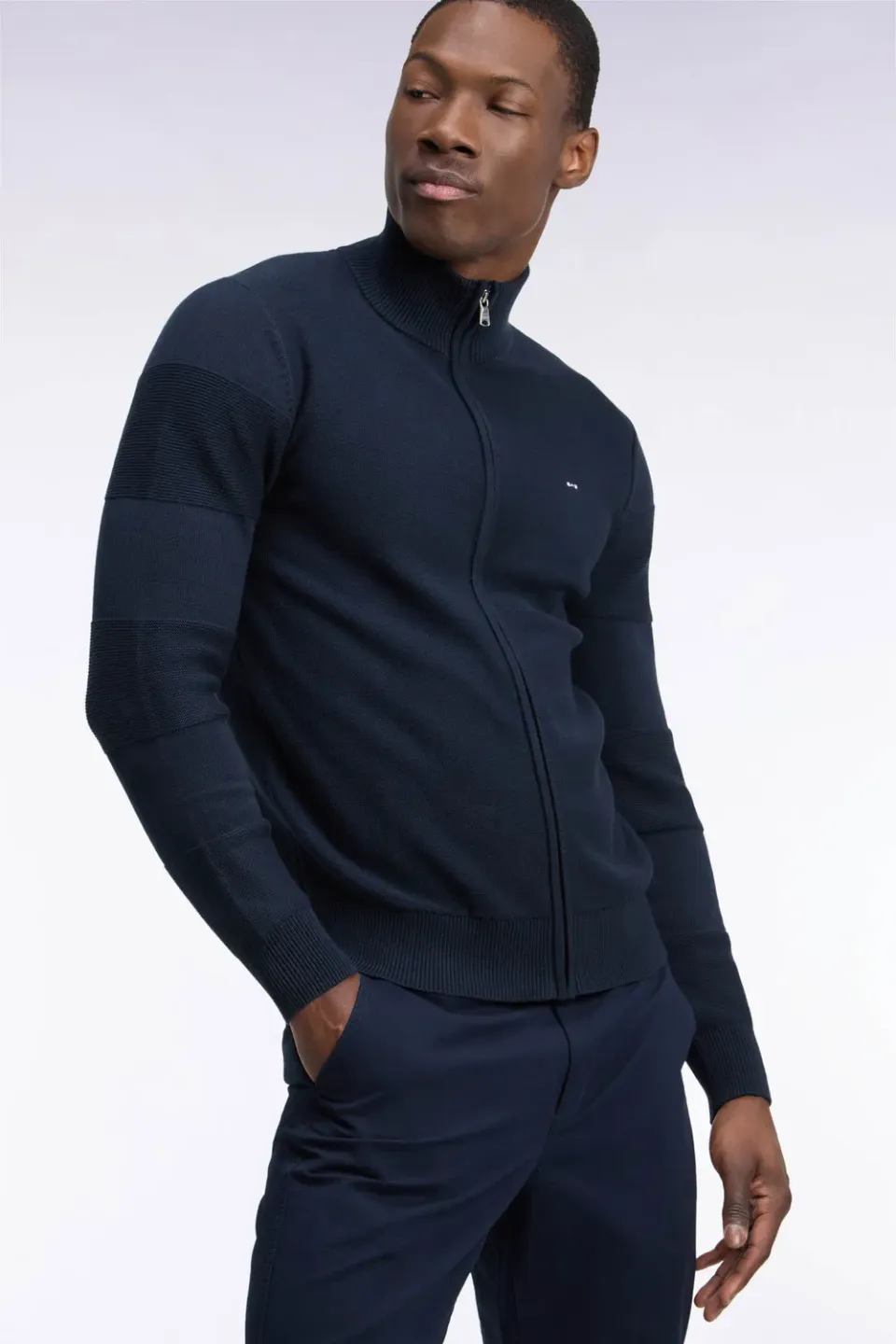 Eden Park cardigan homme coton marine zippé broderie dos