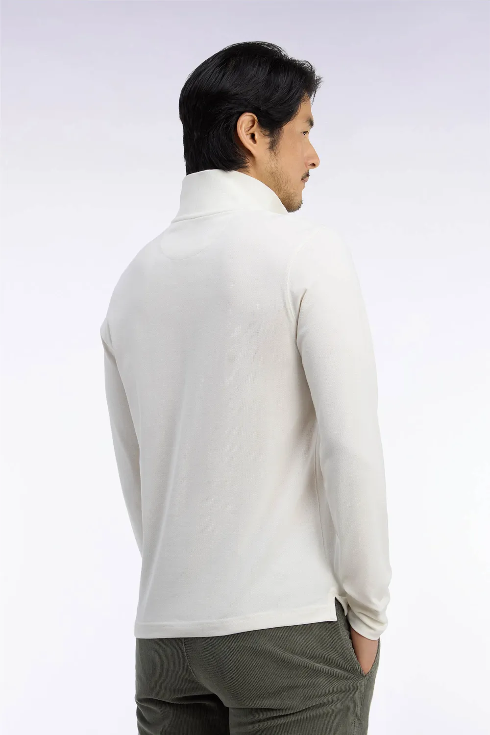 Eden Park polo manches longues coton Pima écru coupe droite