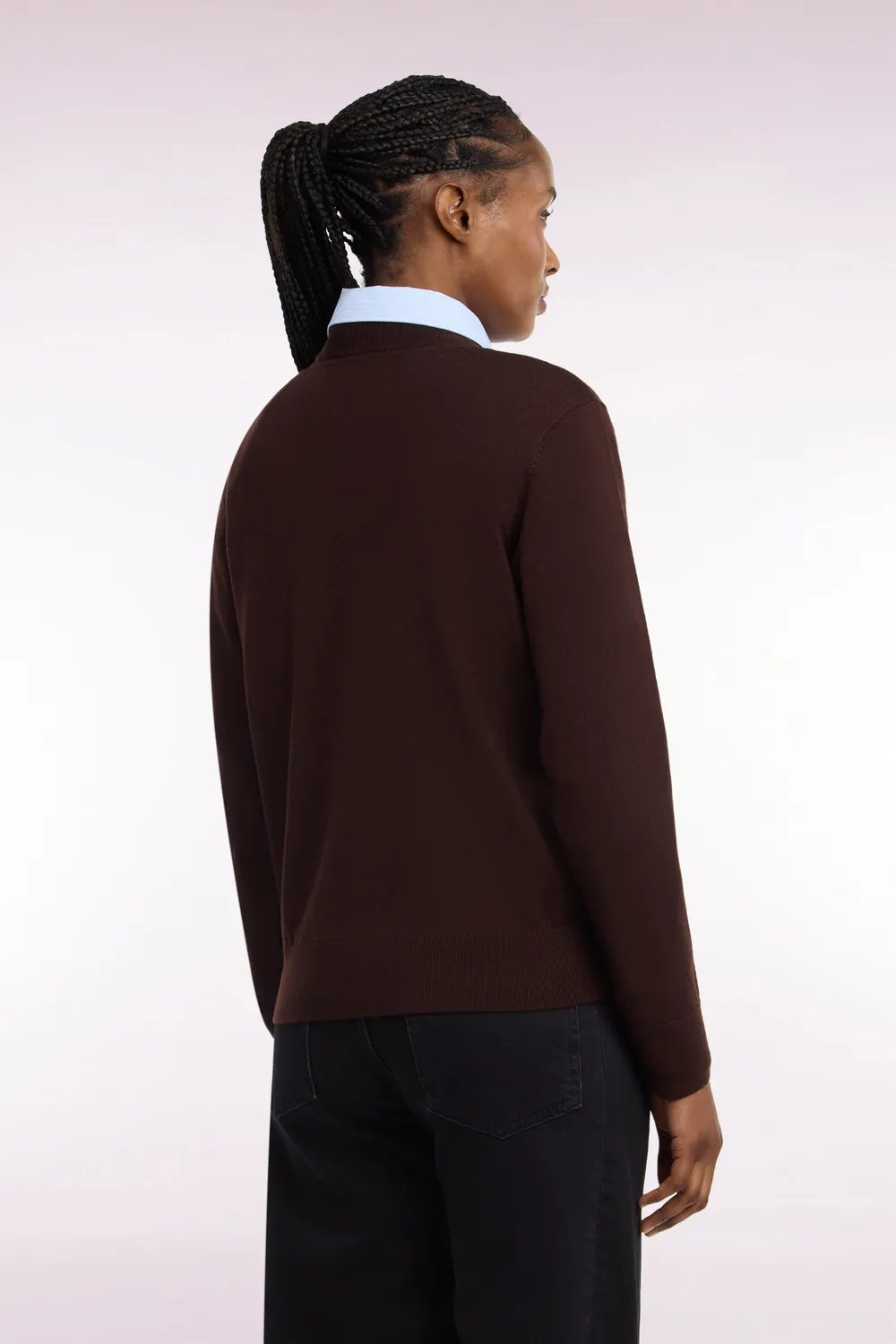 Eden Park Pull laine marron femme col rond droit