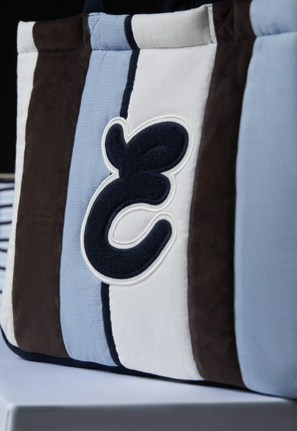 Eden Park sac cabas velours rayé bleu upcyclé 40 cm