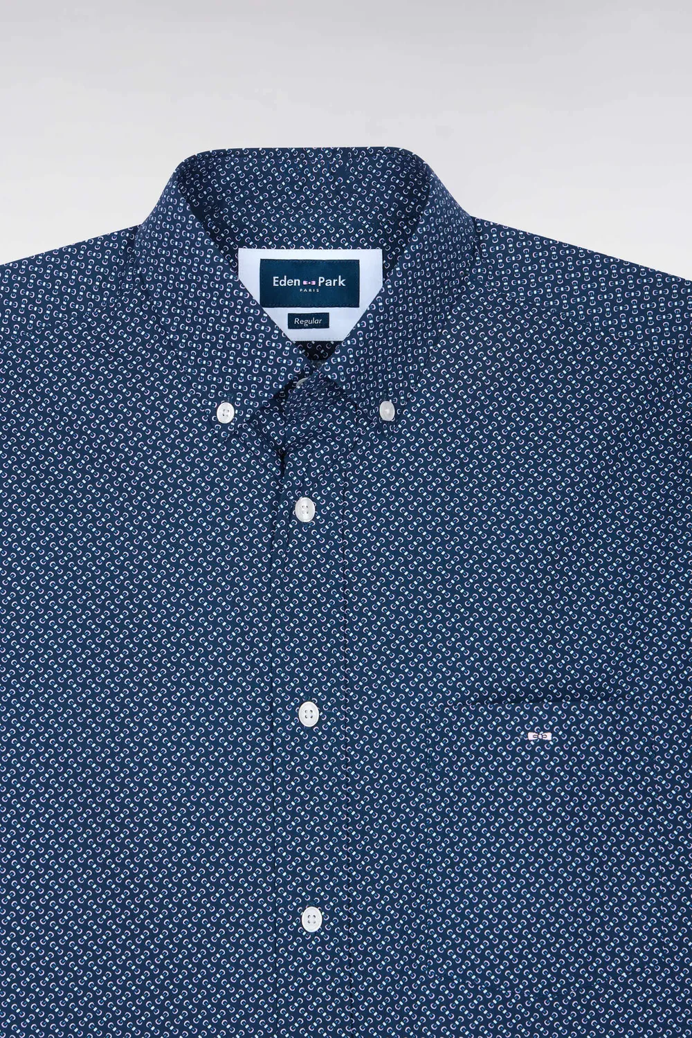 Eden Park chemise popeline coton marine micromotifs papillon