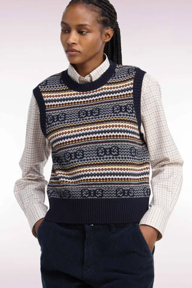 Eden Park Pull sans manches laine coton marine femme
