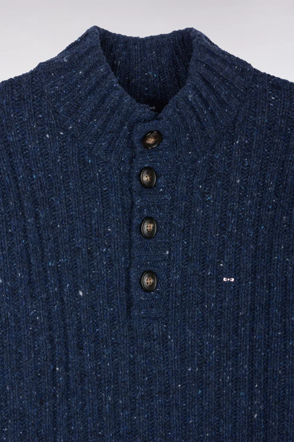 Eden Park pull col montant bleu chiné maille épaisse homme