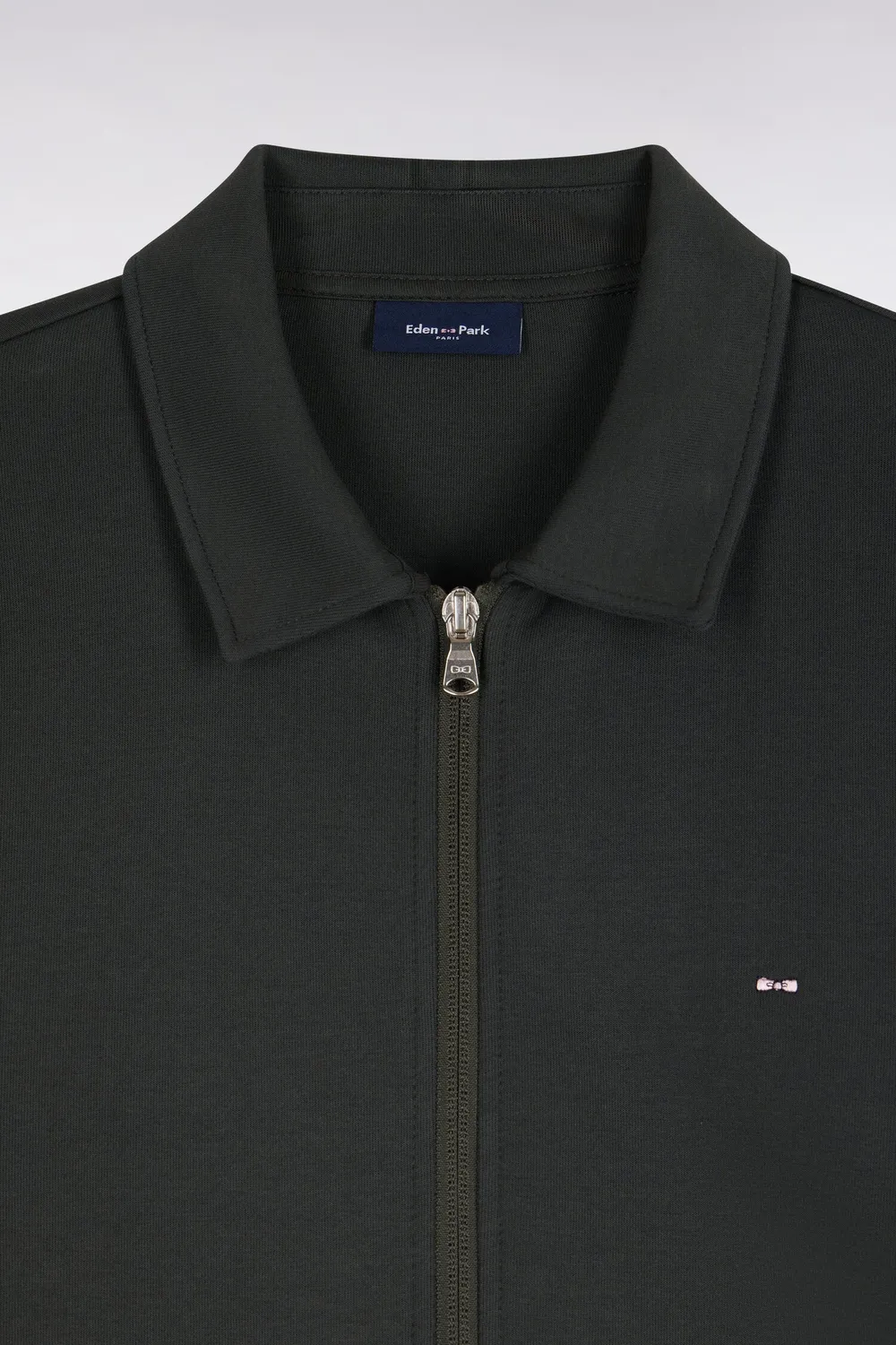 Eden Park sweat zippé col polo coton kaki coupe droite