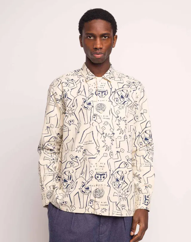 OLOW Decré Life Dance chemise homme beige et bleu coton