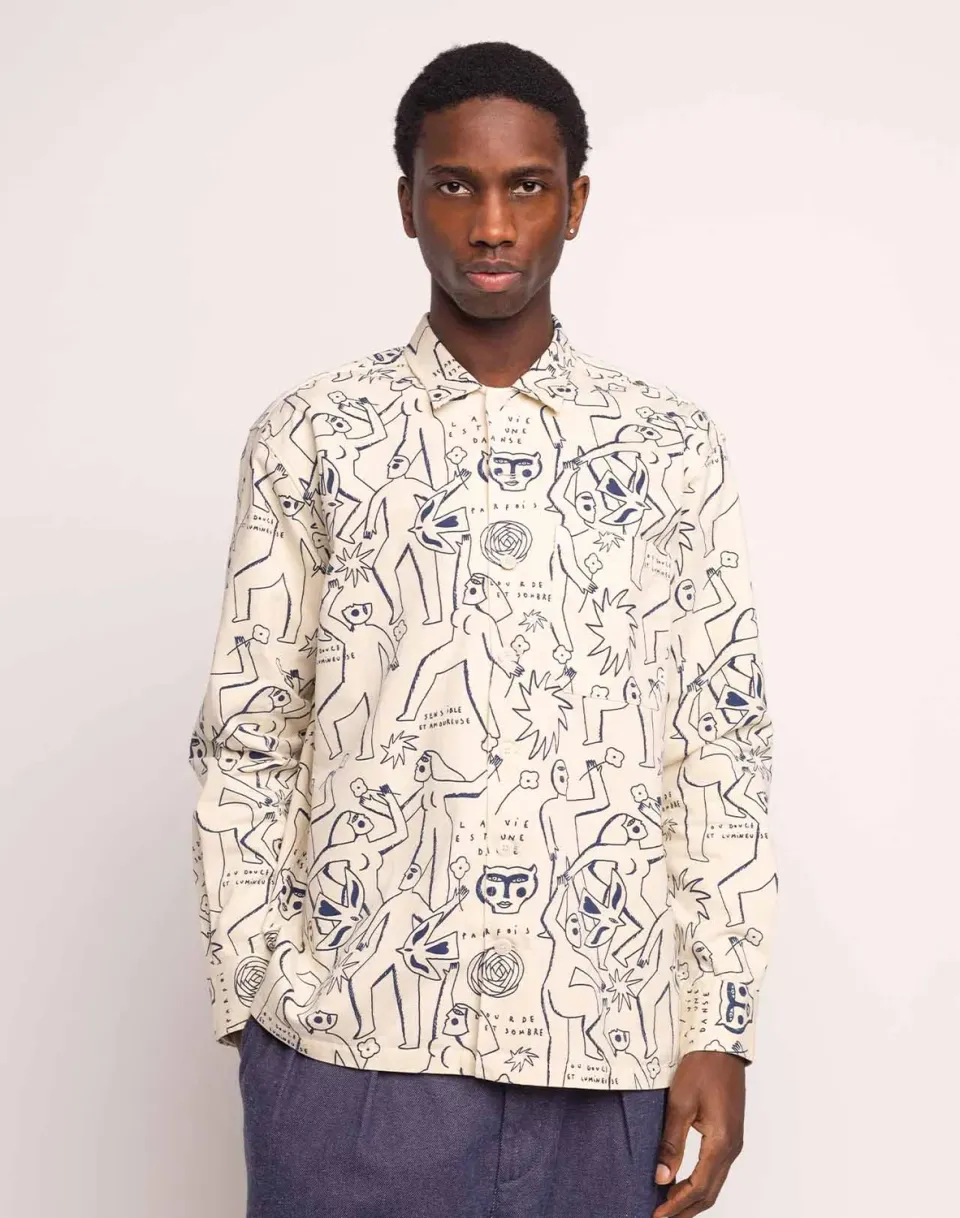 OLOW Decré Life Dance chemise homme beige et bleu coton