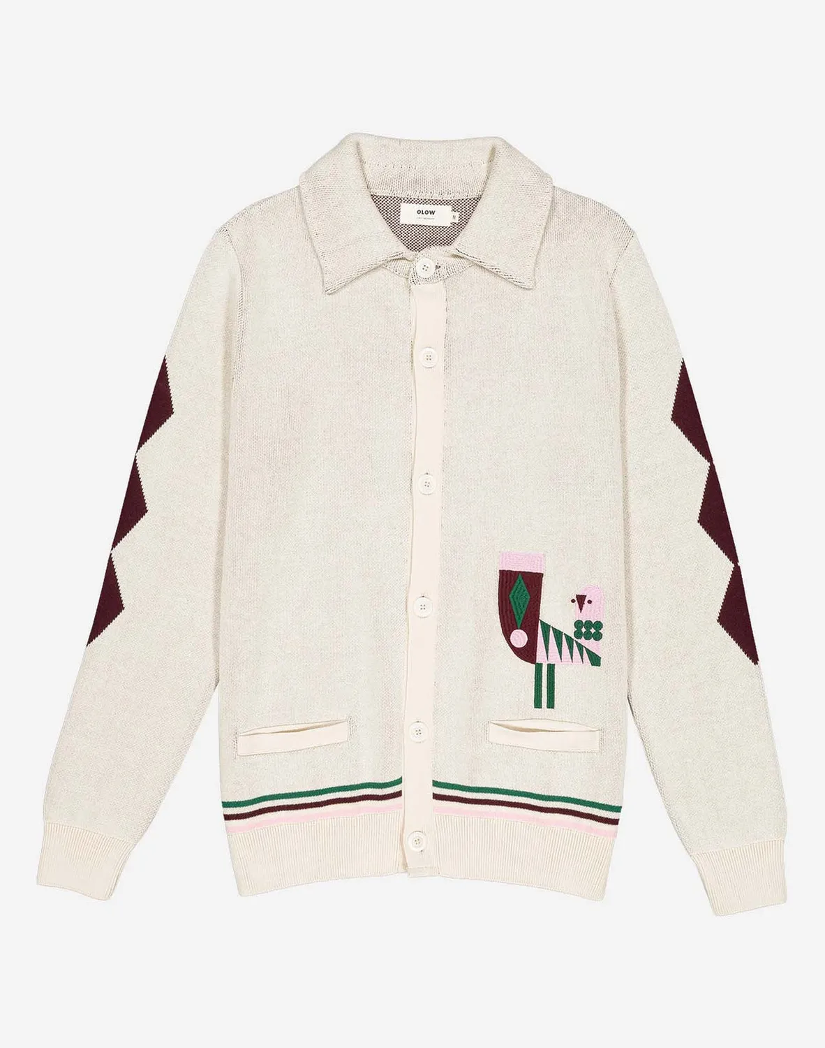 OLOW Paja cardigan écru col polo maille coton