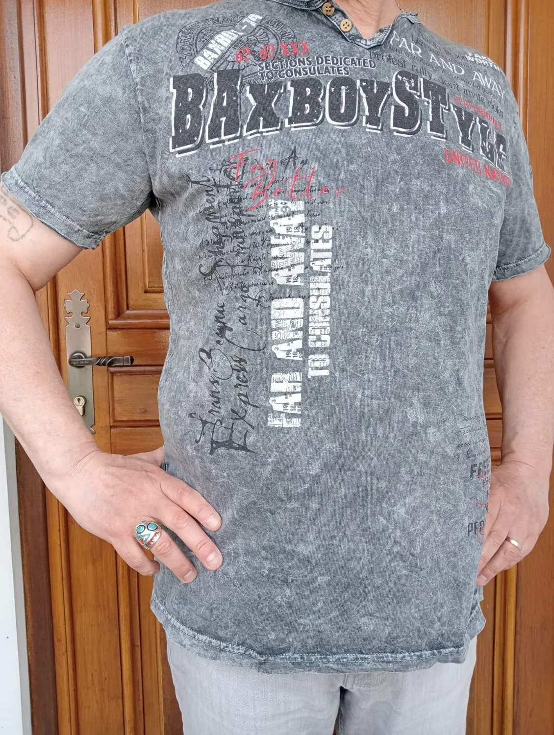 Subliminal Mode BX148 t-shirt col V boutonné gris clair