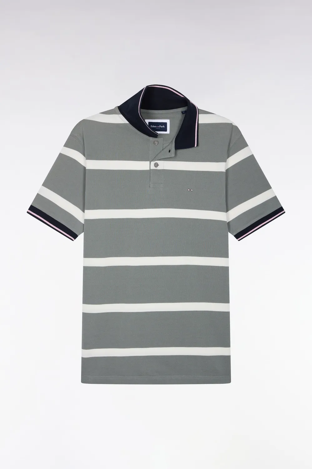 Eden Park Tricolore H26MAIPC0014 Polo Vert Rayé Coton