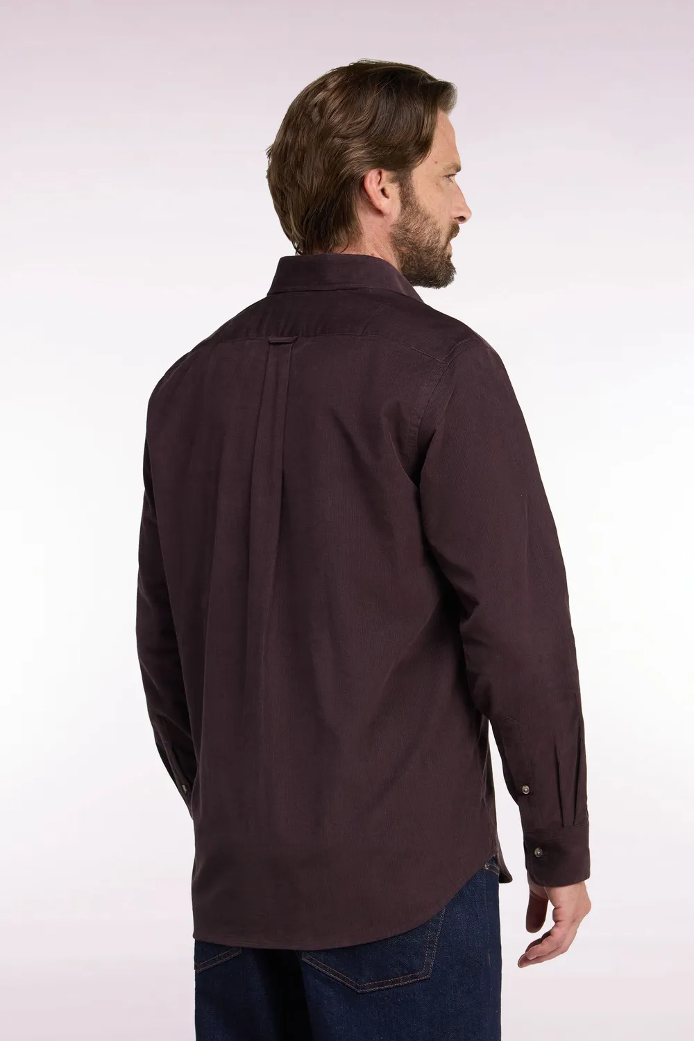 Eden Park chemise homme coton côtelé chocolat coupe droite