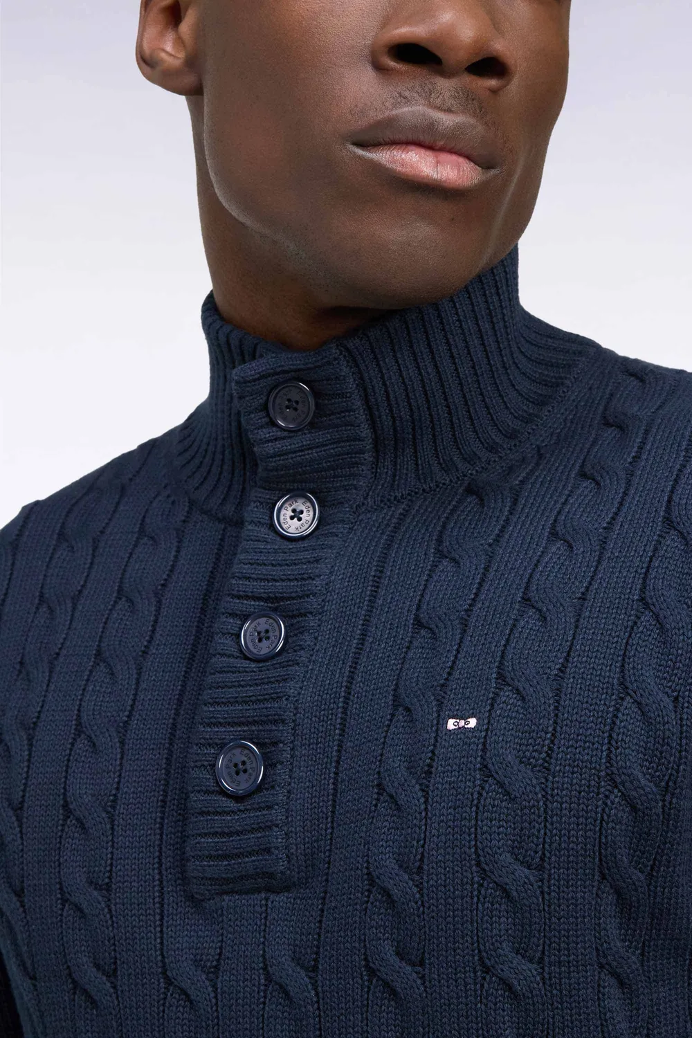 Eden Park pull torsades marine coton col boutonné