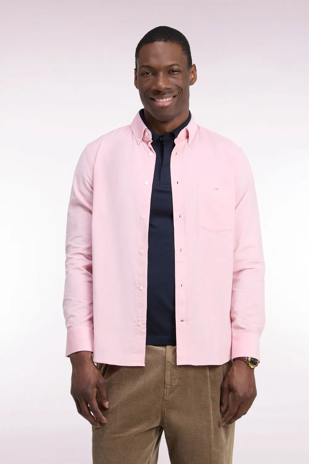 Eden Park Legend chemise homme rose coton côtelé coupe droite