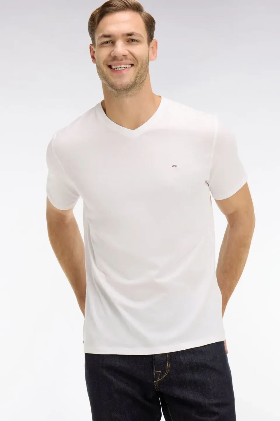 Eden Park T-shirt col V blanc coton Pima homme