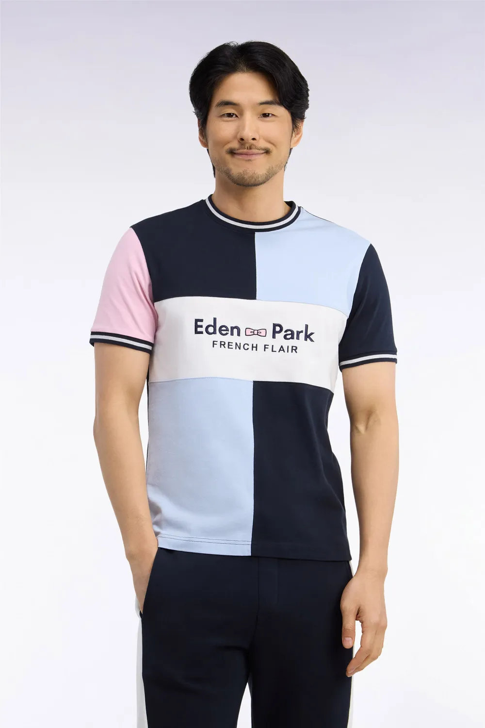 Eden Park t-shirt découpes broderie coton marine droit