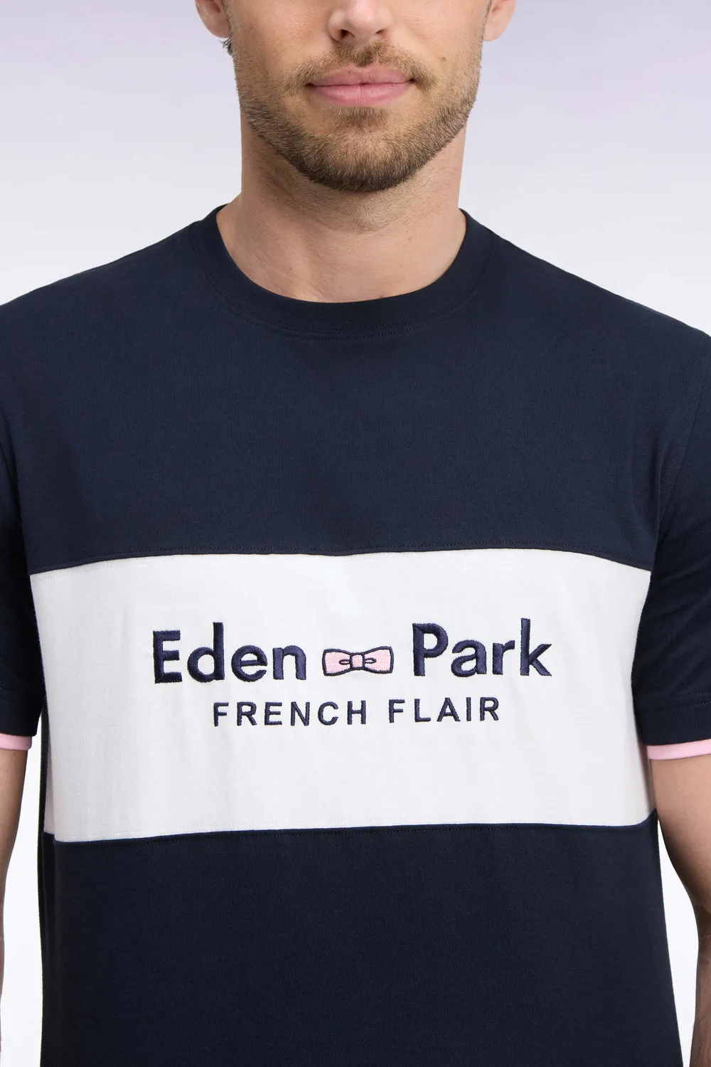 Eden Park Tricolore t-shirt bicolore écru coton brodé droit