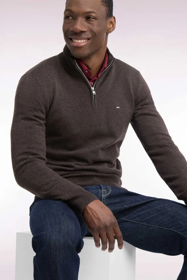 Eden Park pull camionneur marron laine et coton droit