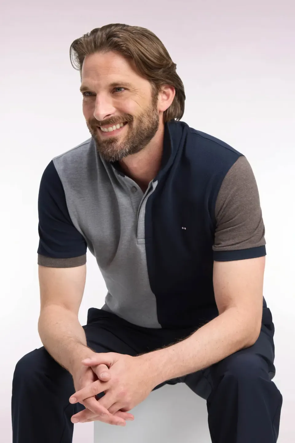 Eden Park polo tricolore homme coton gris coupe droite