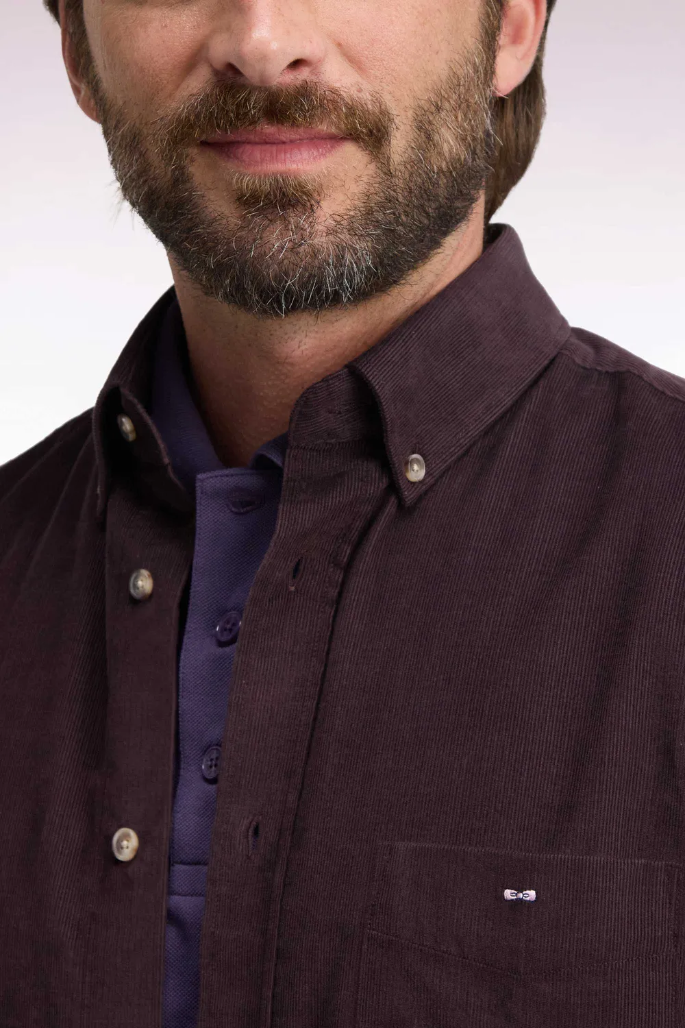 Eden Park chemise homme coton côtelé chocolat coupe droite