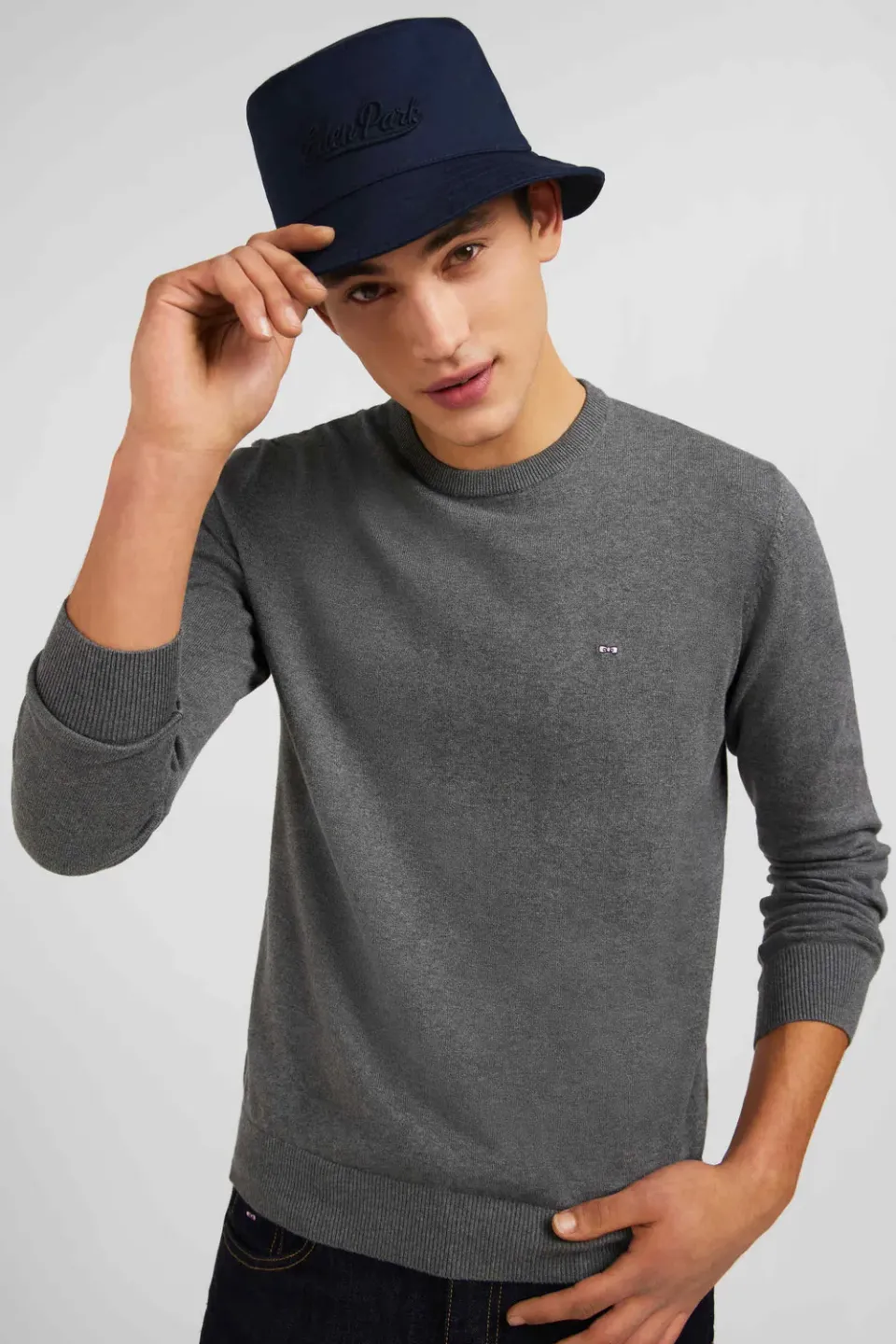 Eden Park pull gris col rond coton homme regular